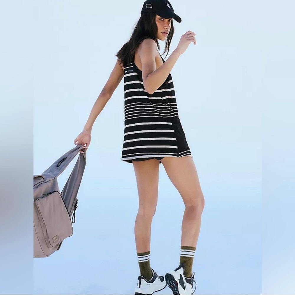 Free People Movement Hot Shot Mini Dress Black and Tan Stripes Small NWOT - Picture 4 of 11
